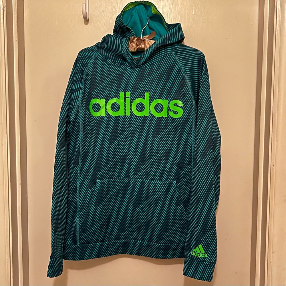 Adidas Boy’s Blue and Green Pullover Hoodie Size XL 18/20